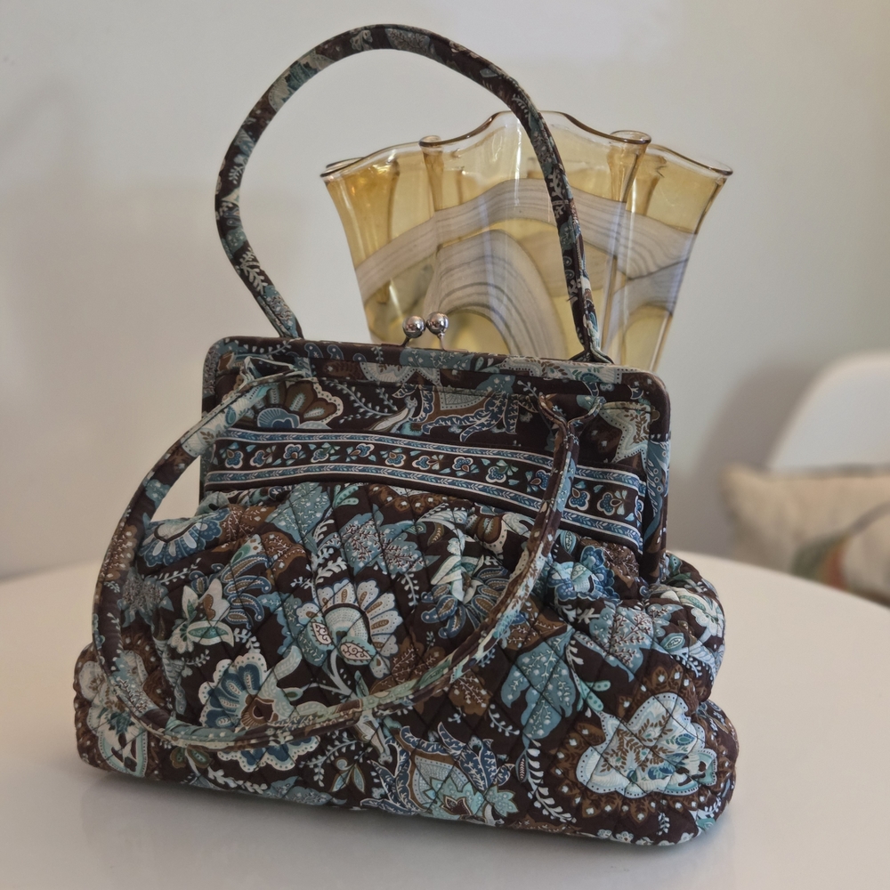 Quilted w Kiss Lock Vera Bradley Alice in Java Blue Shoulder Bag or Small Tote